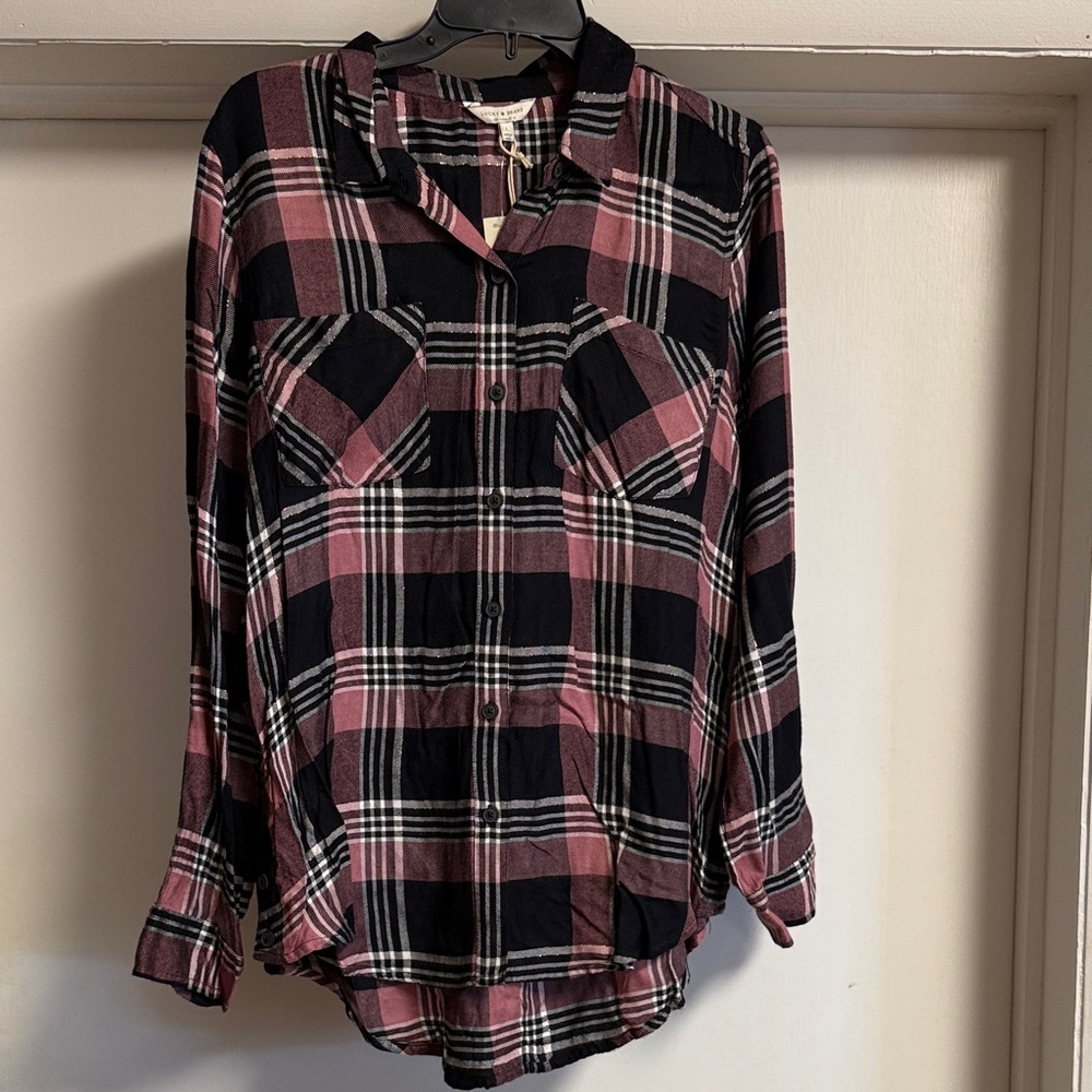Lucky Brand Pink and Black Plaid Button-Down Shirt